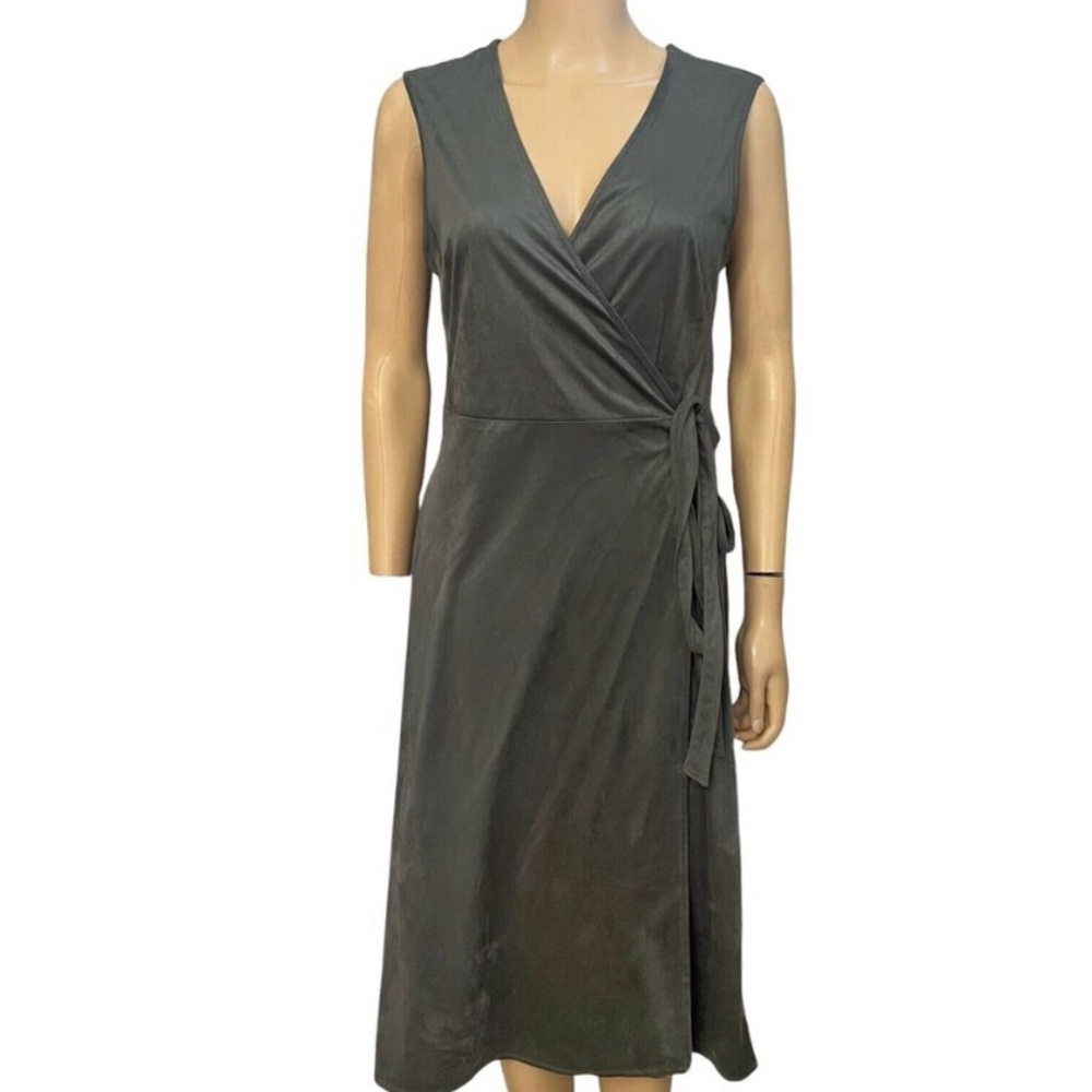 Wrap Dress Sleeveless Faux Suede Classic NWT Minimalist Medium